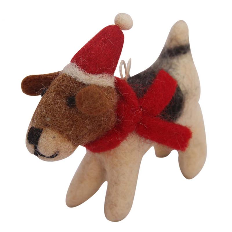 Felt Beagle Ornament with Santa Hat