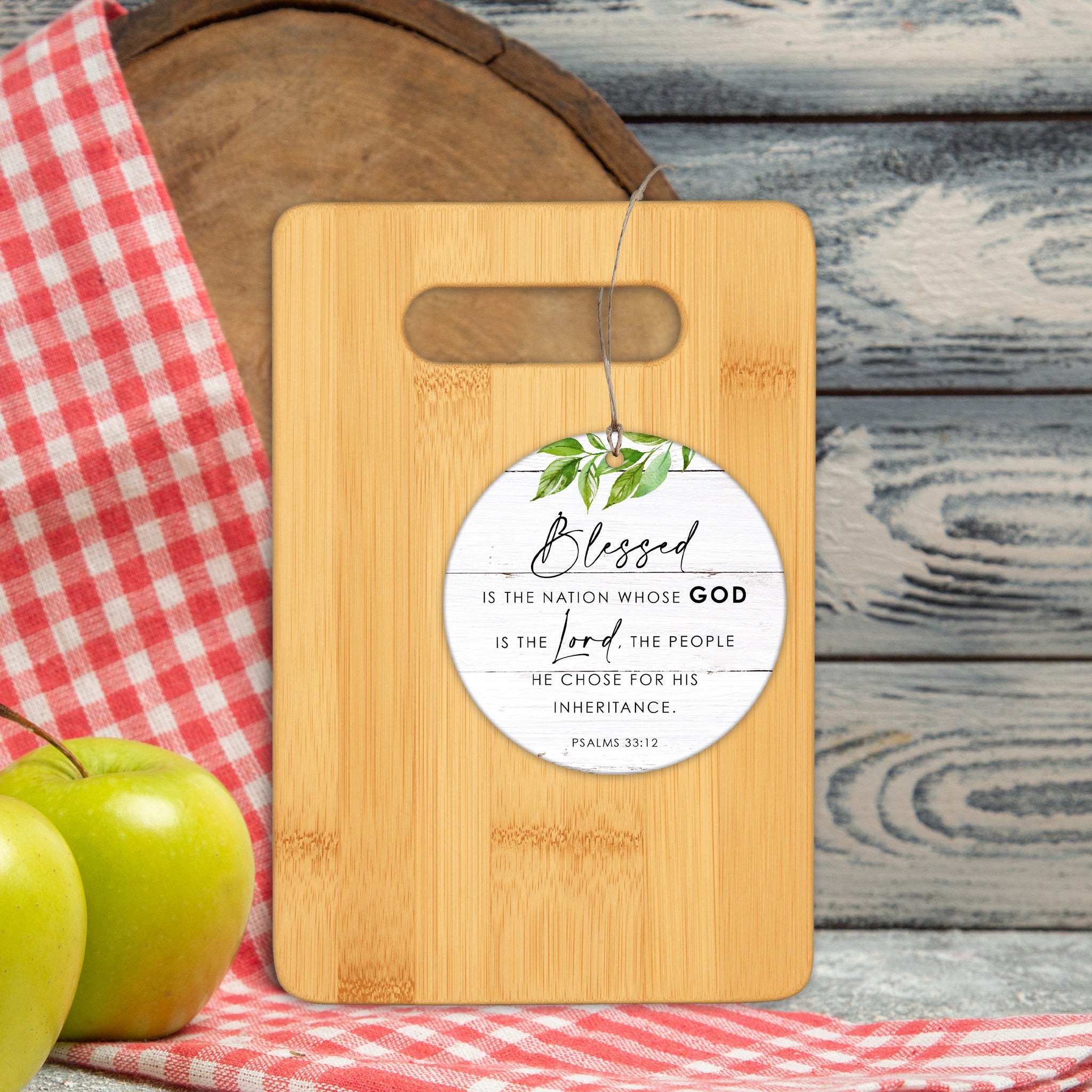 Bamboo cutting board with custom ornament by LifeSong Milestones