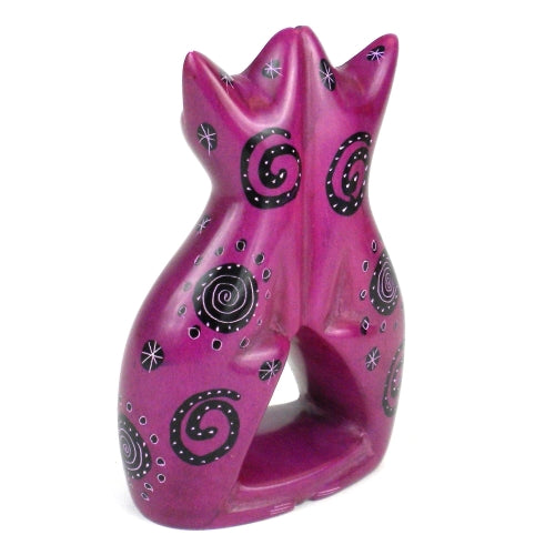 Handcrafted 4-inch Soapstone Love Cats Sculpture in Purple - Smolart