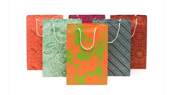 Recycled Paper Tall Gift Bag pack of 6 (15x10x4.5) - Assorted Eco-Friendly