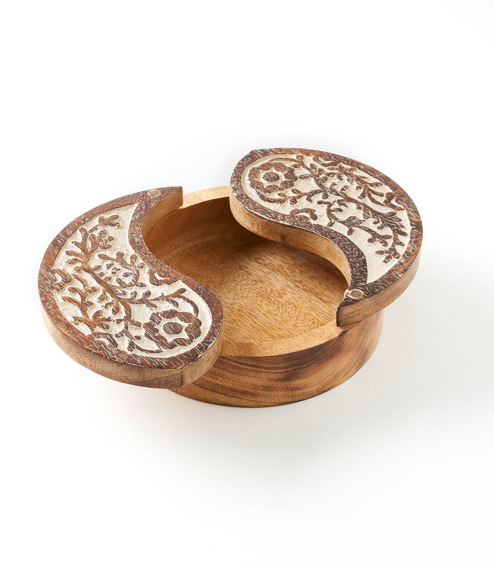 Aashiyana Yin Yang Wooden Pivot Box - Hand Carved Antique Finish