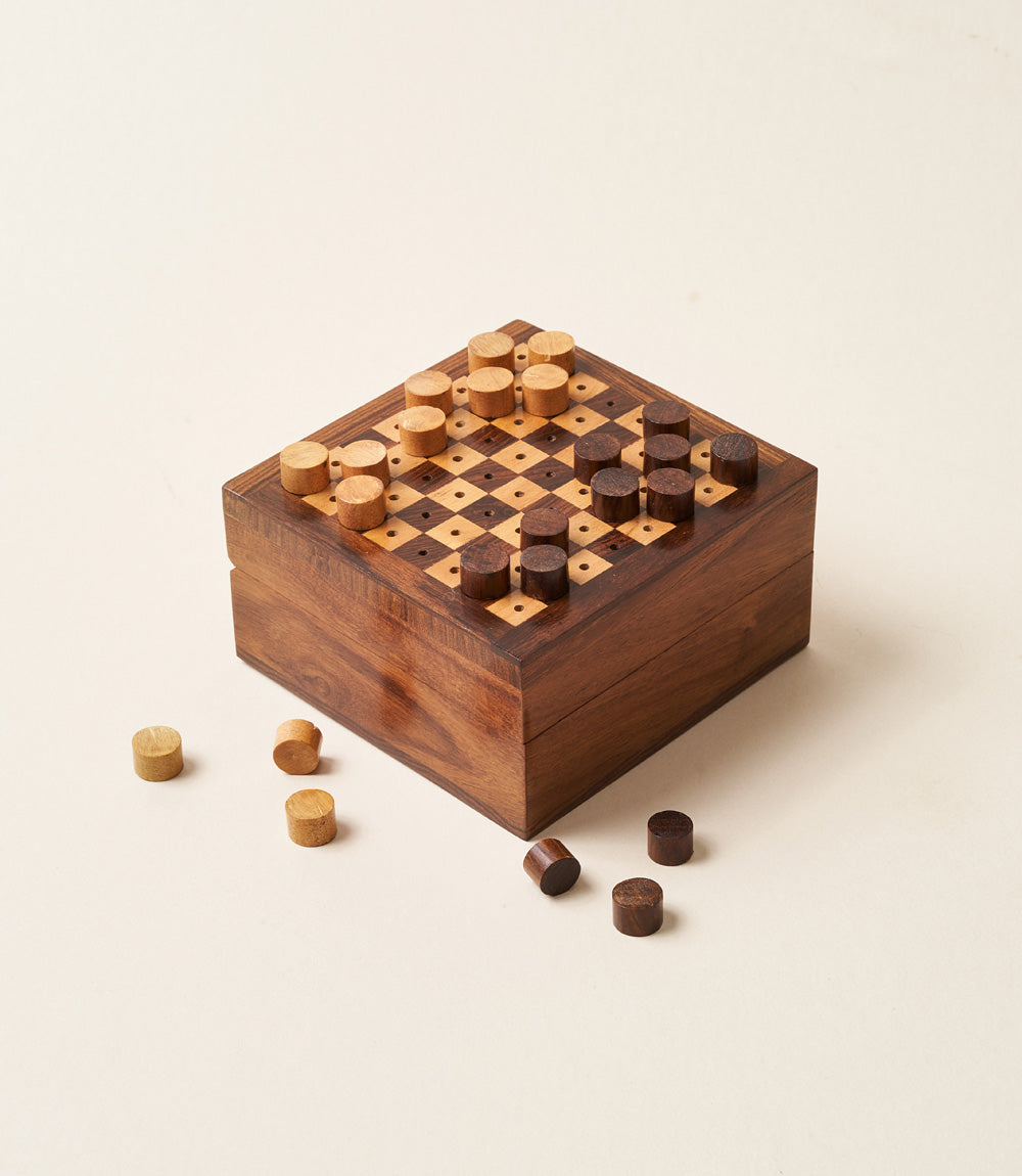 Mini Travel Chess and Checkers Game Set Handcrafted Wood