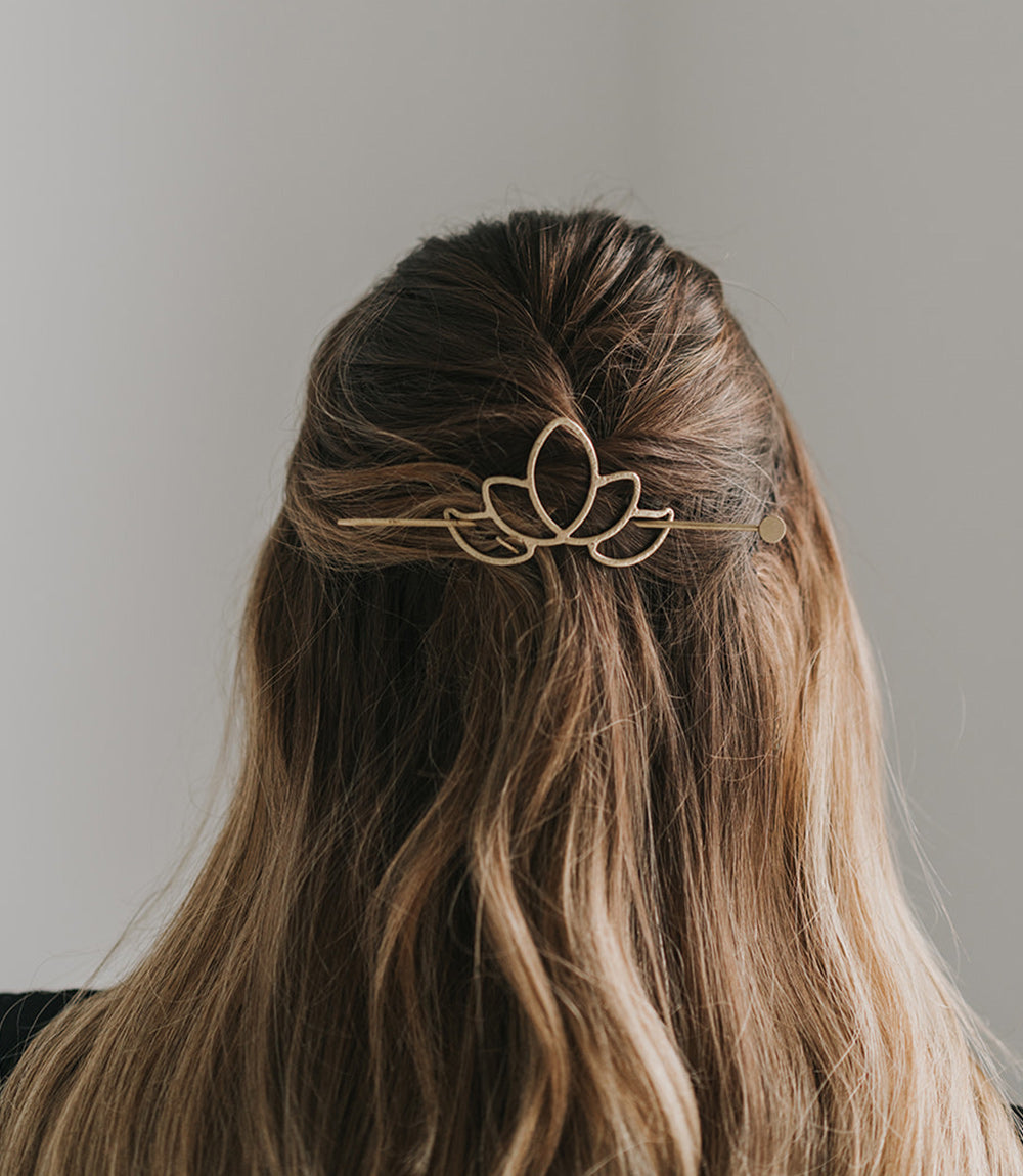 Kairavini Lotus Hair Slide with Stick - Gold