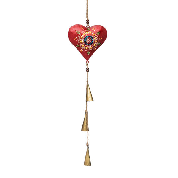Henna Treasure Heart Bell Wind Chime - Hand Painted Patio Decor