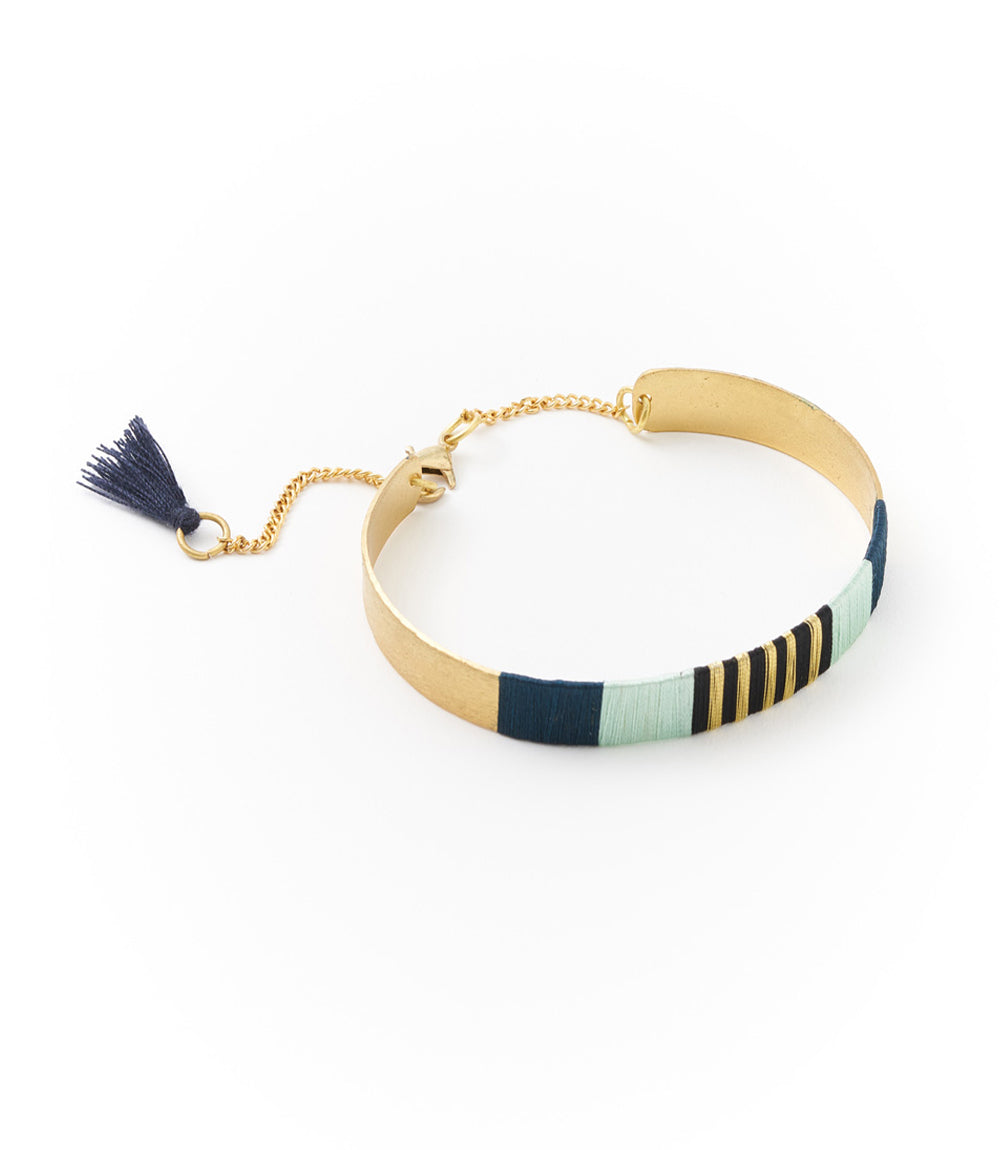 Kaia Surf Cuff Bracelet - Blue Thread Wrapped