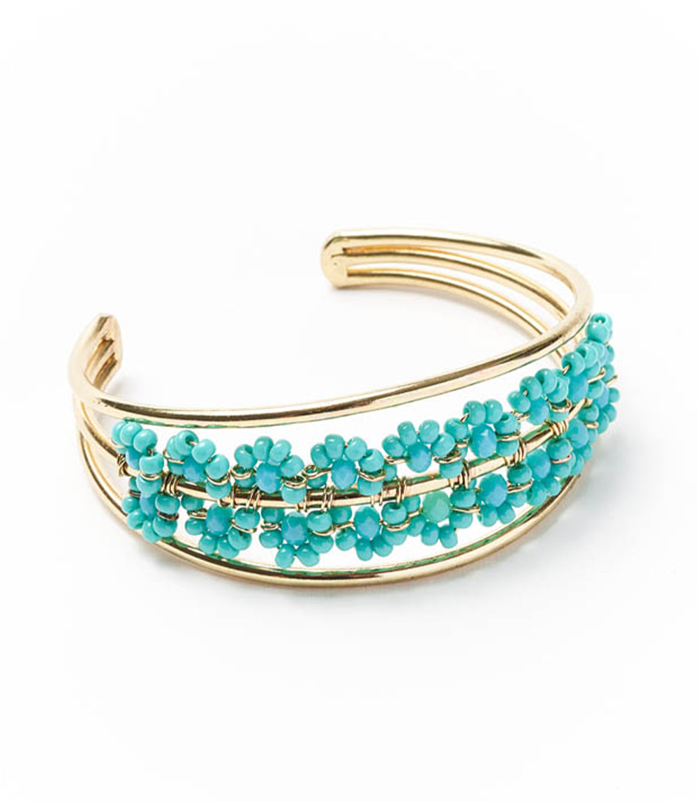 Jatasya Beaded Cuff Bracelet - Turquoise, Gold