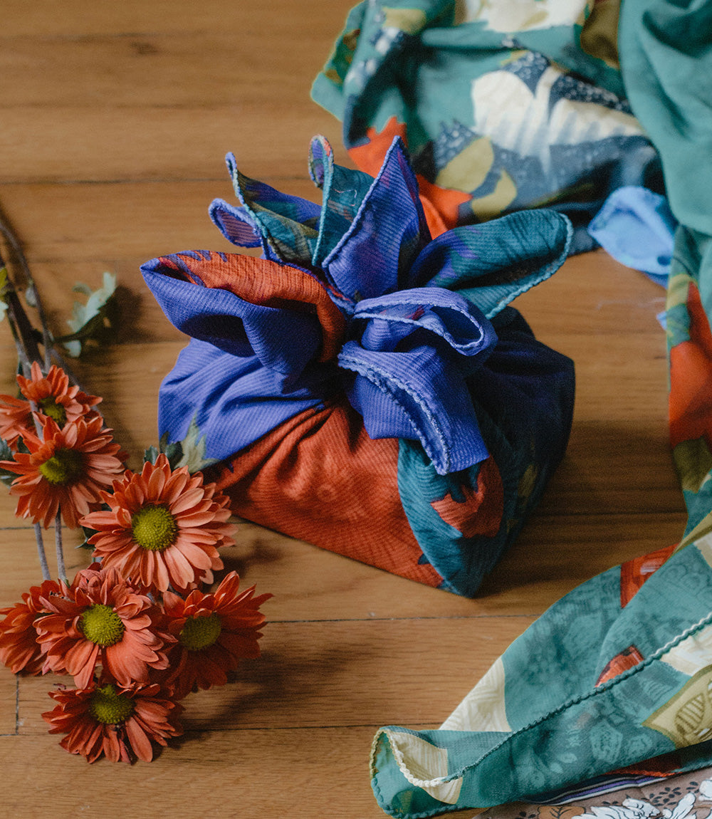 Furoshiki Style Fabric Gift Wrap - Assorted Upcycled Sari (pack of 6)