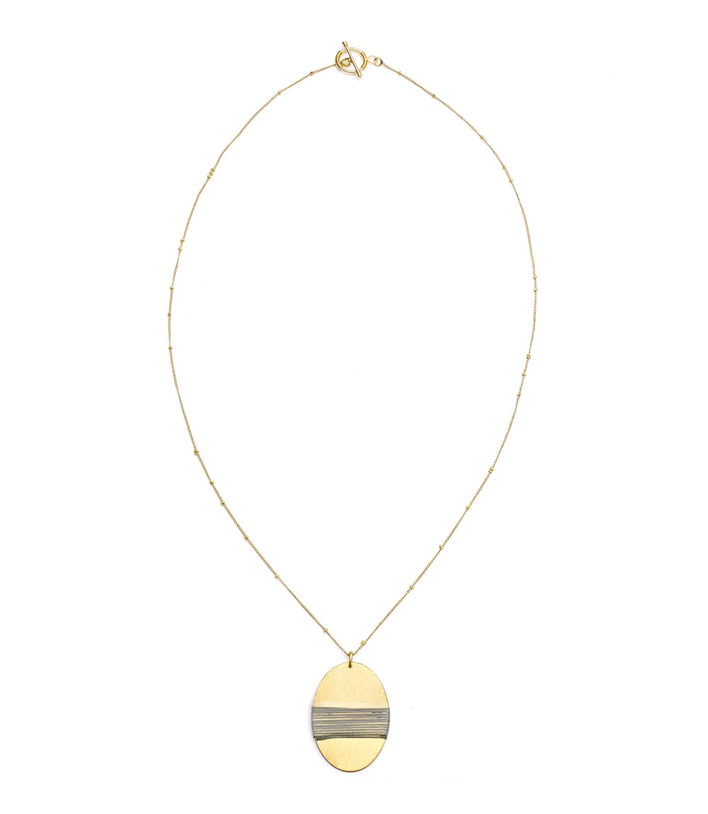 Kaia Gold Disc Drop Necklace - Gray Thread Wrapped