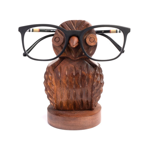 Owl Eyeglass Holder Stand - Hand Carved Wood
