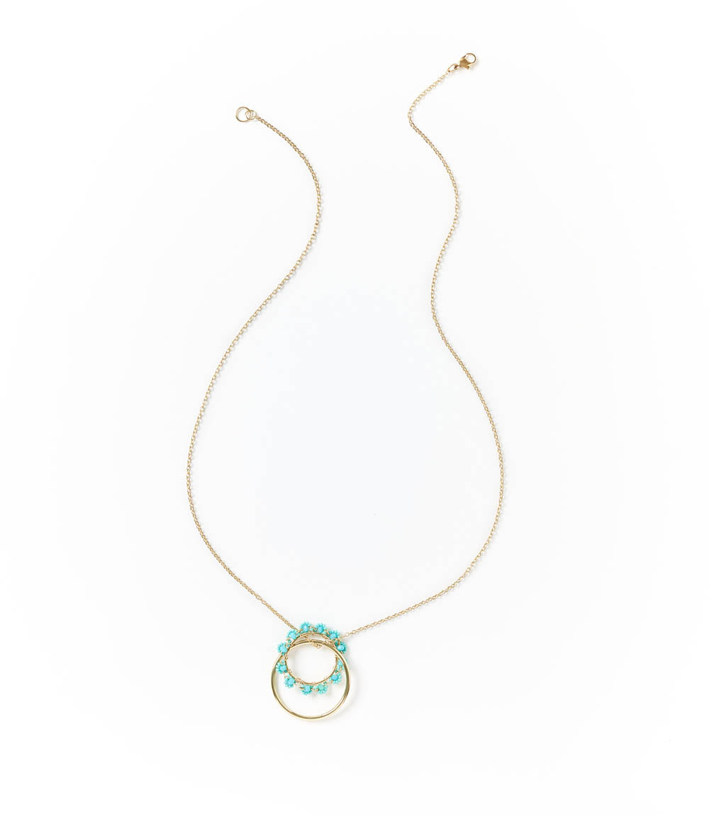 Jatasya Beaded Hoop Pendant Necklace - Turquoise, Gold