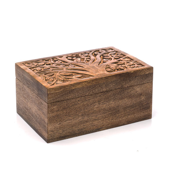 Aranyani Tree of Life Jewelry Box With Tray - Hand Carved Wood