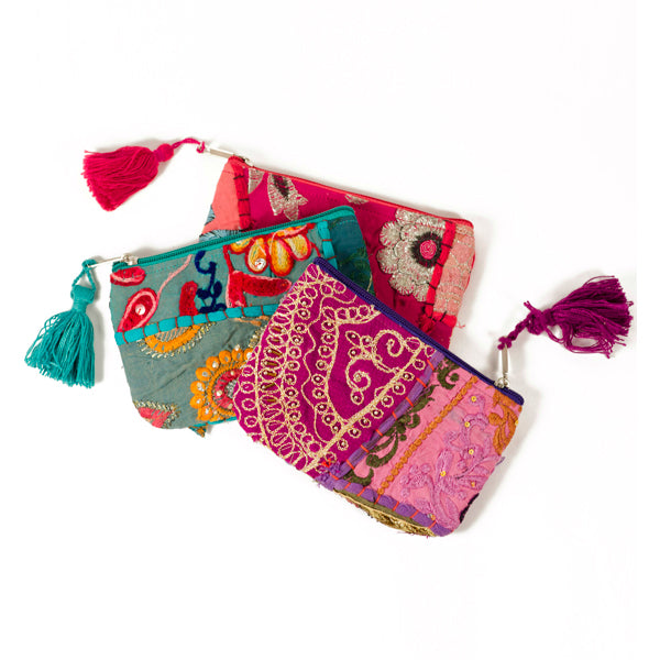 Color Splash Embroidered Coin Purse - Assorted, Fair Trade