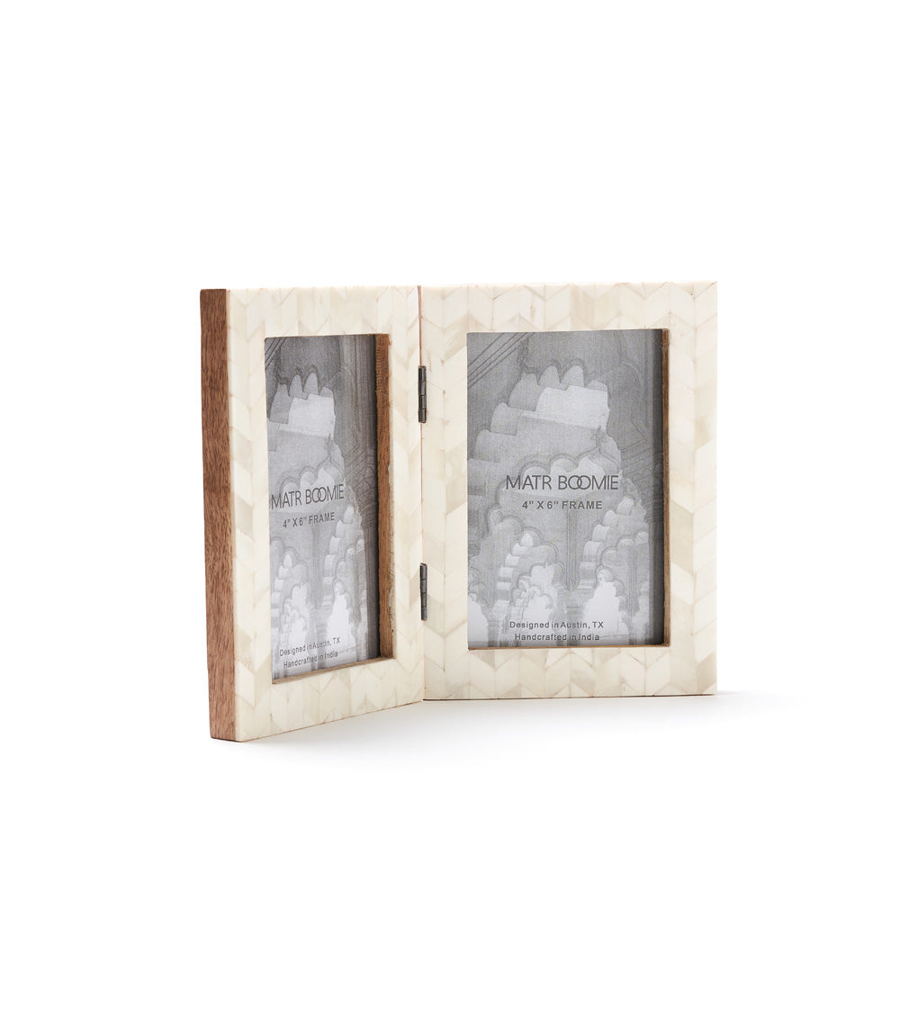 Artemis 4x6 Double Picture Frame - Handcrafted Bone